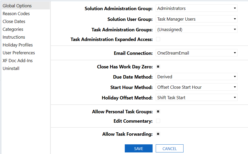Global Options Page